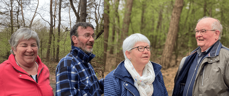 Ans en Tuut van der Beele, en Nel en Hay Thijssen vertellen over de herstelwerkzaamheden in hun bos