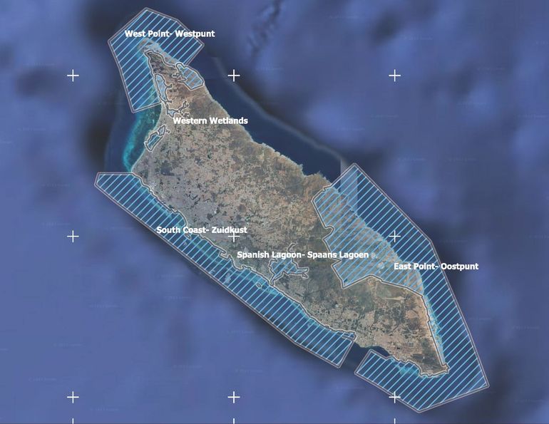 Overzichtskaart nieuwe Ramsar-gebieden Aruba