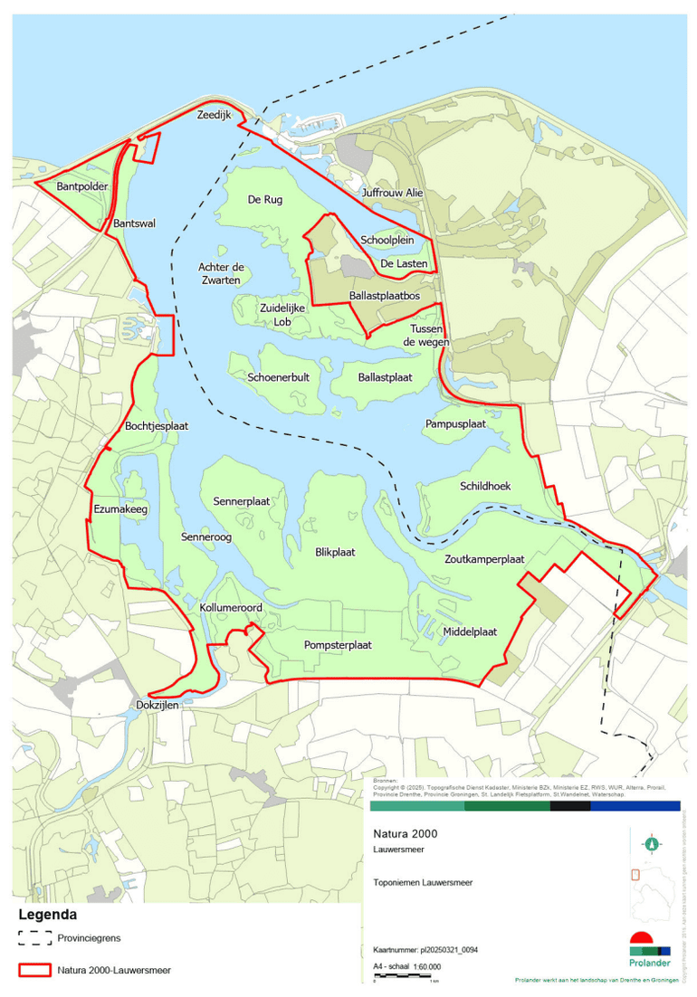 Natura 2000-gebied met toponiemen. Middelplaat wordt ook wel Kollumerwaard genoemd