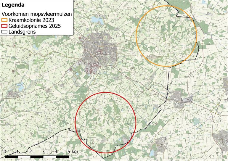 Voorkomen mopsvleermuizen ten oosten en ten zuiden van Winterswijk