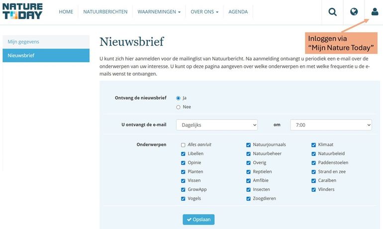 Zo stel je de gratis nieuwsbrief van Nature Today in