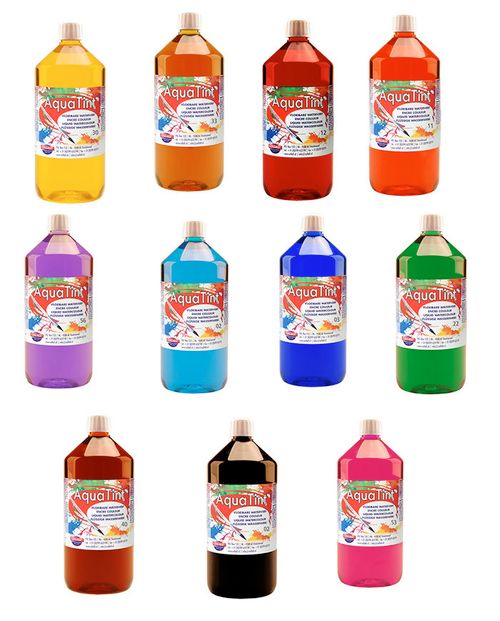 Aquatint 1000 ml. sortiert 10 Farben sortiert (ohne weiss, gold und silber).