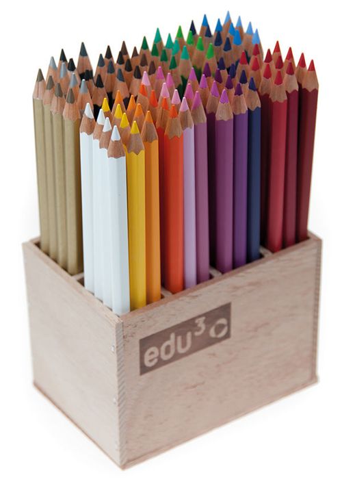 Edu3 Junior in houten kist met 96 potloden in 24 kleuren. Prima kwaliteit 4mm dikke punt.