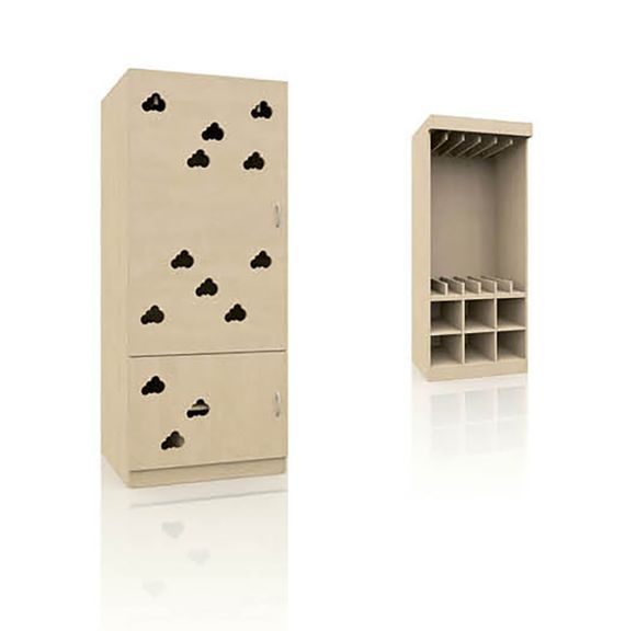 Liegepolsterschrank für 6 Liegepolster 140cm. mit Bettzeugfach und Wolken-Türen