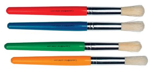 Kids Brush dikke, zachte penselen per 4 stuks, rood, geel, groen en blauw. (14 mm. dik, 20 cm.lang)