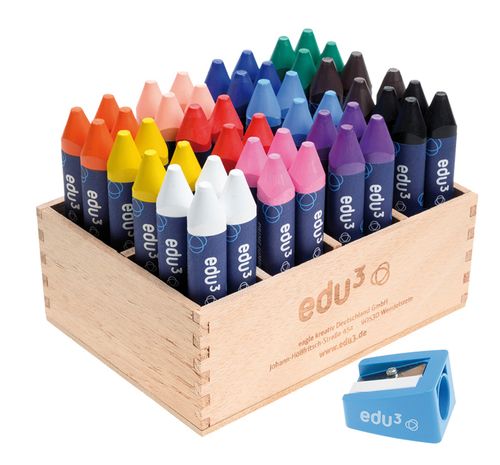 Edu3 Jumbo Wachsmalkreide 48 Stück in Holzkiste.