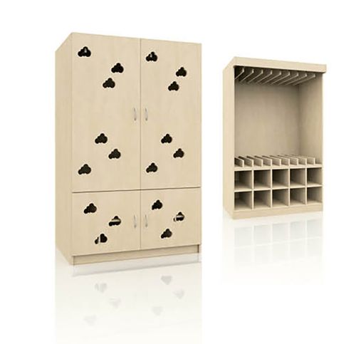 Liegepolsterschrank für 10 Liegepolster 120 cm. mit Bettzeugfach und Wolken-Türen