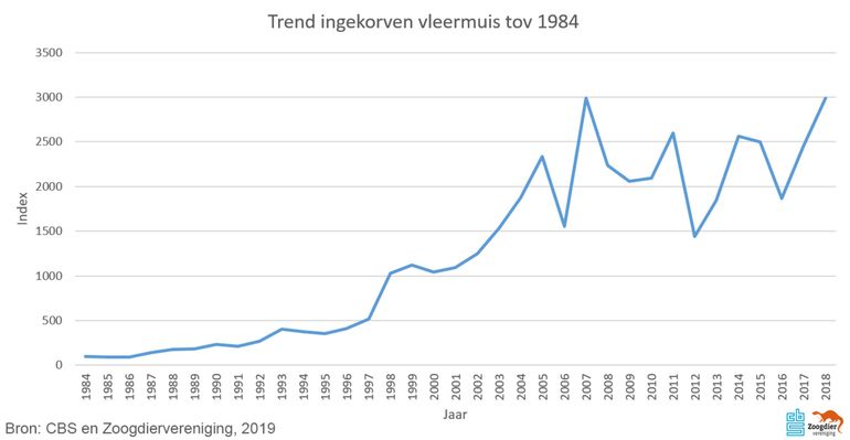 Trend ingekorven vleermuis vanaf 1984