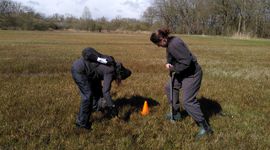 Onderzoekers nemen grondmonsters in Natura 2000 gebied De Bruuk.