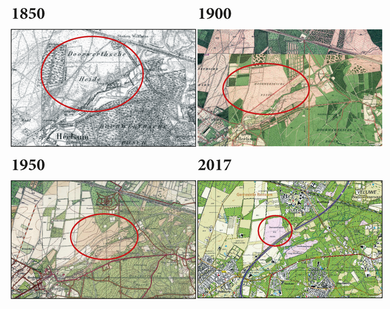 Inkrimping van het (heide)leefgebied rondom Doorwerth en Wolfheze (uitsnedes zijn identiek)