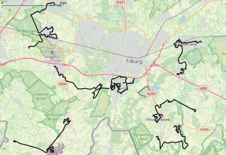 Overzicht van fietsroutes in de omgeving van Tilburg
