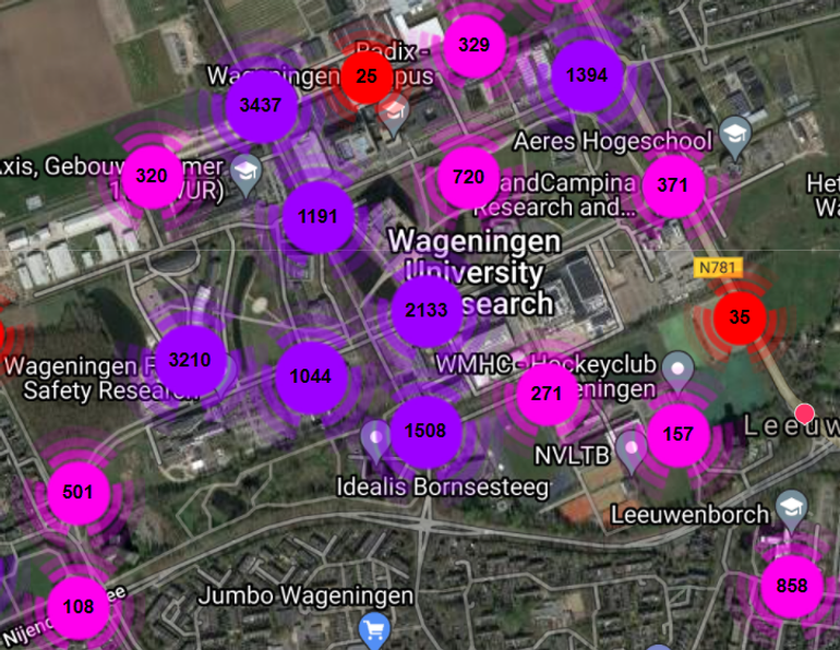 Locaties van de gevonden peuken