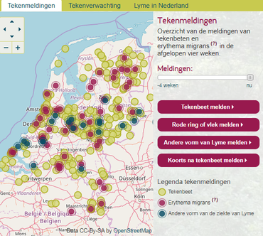 Tekenbeten en ziekte van Lymegevallen doorgegeven via Tekenradar.nl van 12 tot en met 19 april 2018