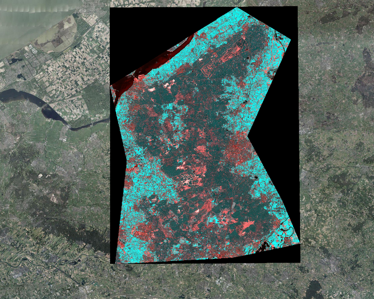 Satellietcomposietkaart van het studiegebied de Veluwe