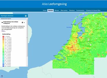 Kaart Bodemdaling in ondiepe ondergrond  