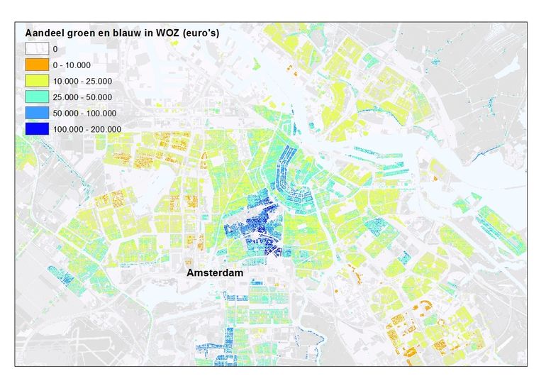 Aandeel groen en blauw in WOZ waarden in euro's