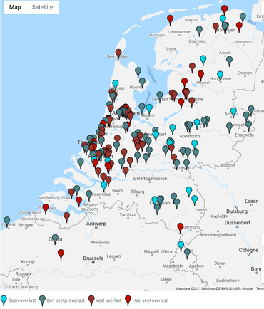 Meldingen van mate muggenoverlast doorgegeven via Muggenradar.nl van 1 januari 2021 tot en met 15 februari 2021