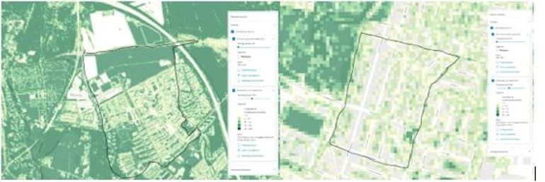 Links: minst versteende wijk Klarenbeek Arnhem; rechts: meest versteende wijk Generaalsbuurt Haarlem 