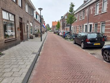 De (nu nog) versteende Anna Paulownastraat in Leiden, waar extreem weinig groen te vinden is.