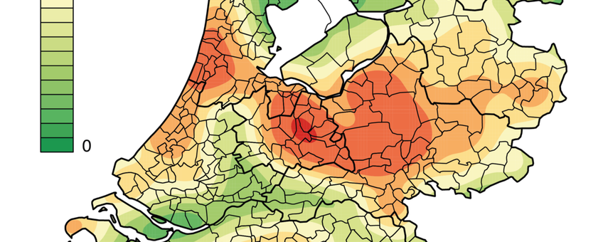 Dichtheid van tekenbeetmeldingen gemeld via Tekenradar.nl in 2012 en 2013