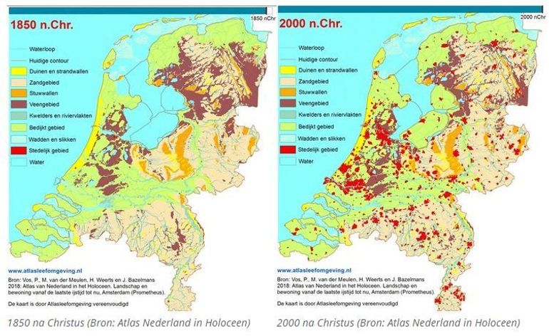 Ongerepte wildernis zonder menselijke invloeden bestaat niet meer. Het gifje Atlas van Nederland in het Holoceen laat in een halve minuut zien hoe wij in 12.000 jaar steeds verder ingrepen op het Nederlandse landschap. Anno 2000 is bijna geen stukje Nederland meer dat niet door de mens is beïnvloed. Niet voor niets luidt het gezegde: God schiep de wereld, maar de Hollanders schiepen Holland. Klik op het plaatje om het gifje te bekijken