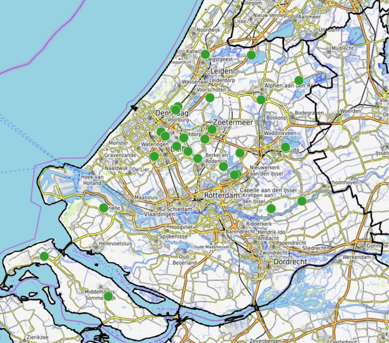 Ligging van de idylles in Zuid-Holland die tussen 2017 en 2019 zijn gerealiseerd