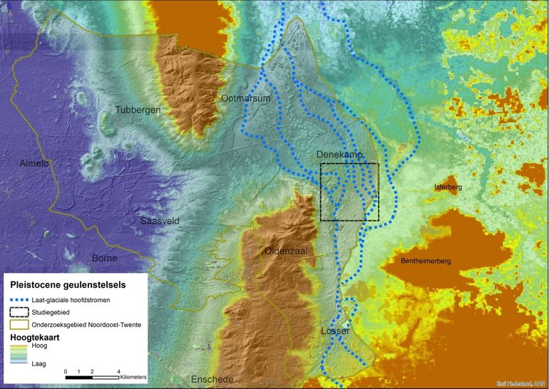 Cartografie: deze kaart laat het studiegebied zien dat in een ‘ijstijdrivierenlandschap’ ligt