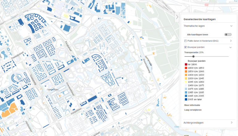 Bouwjaar Panden-kaart van Amsterdam Zuidoost