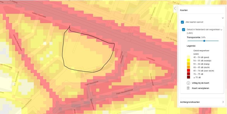 Majoor Bosshardtplantsoen op kaart Geluid in Nederland van wegverkeer