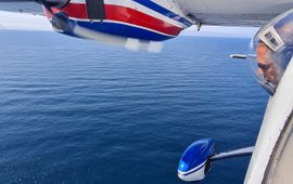 Daniel Beuker Waarnemer tijdens een vliegtuigtelling boven de Noordzee (eigen en eenmalig gebruik WMR)