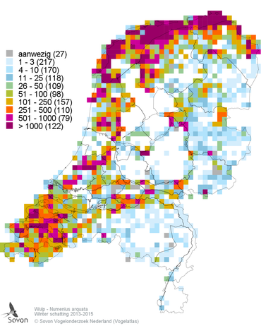 Figuur 2: aantallen per atlasblok op basis van alle beschikbare data 2013-2015