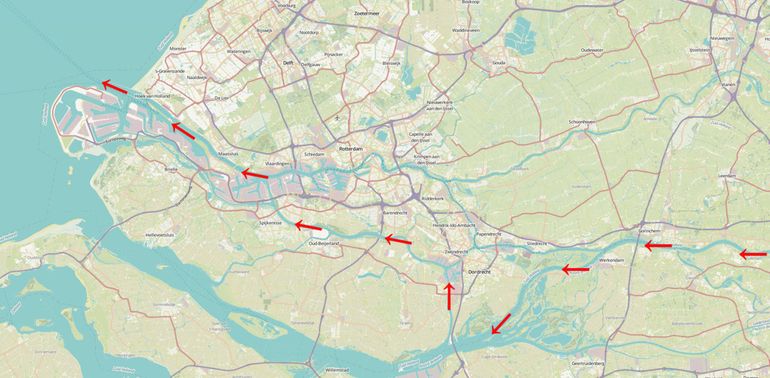 Trekroute naar zee van steur 8091 gevangen bij Zeebrugge in België