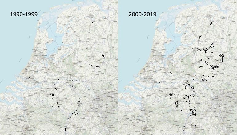 Verspreiding van de Beekrombout in de periodes 1990-1999 en 2000-2019