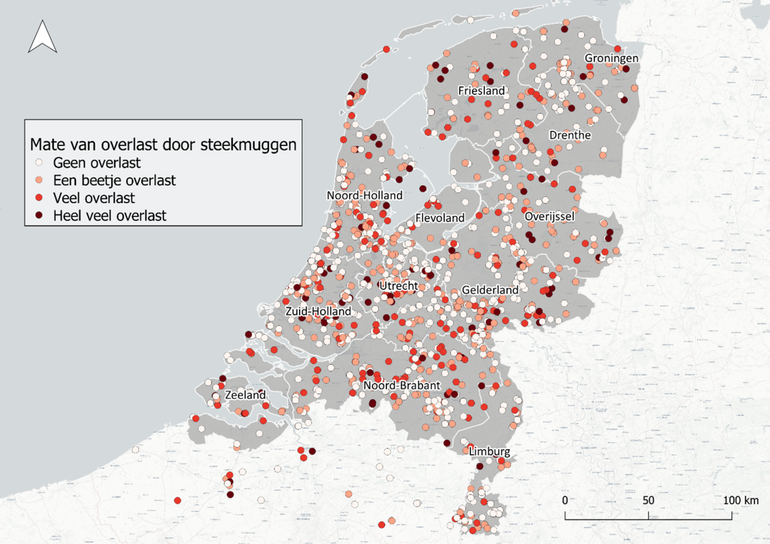 Figuur 1: Overzicht van de meldingen van overlast door steekmuggen gedurende de periode van 20 juli tot en met 27 augustus