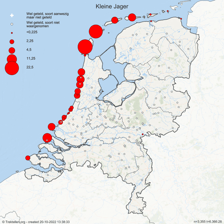 Uurgemiddelde aantallen kleine jagers per telpost in september 2021