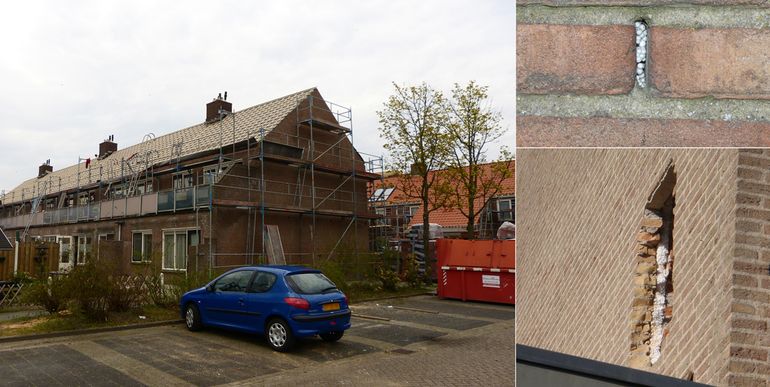 Renovatie en na-isolatieproject: de volledige spouw wordt gevuld met isolatiemateriaal, vaak met een toegevoegde lijmstof