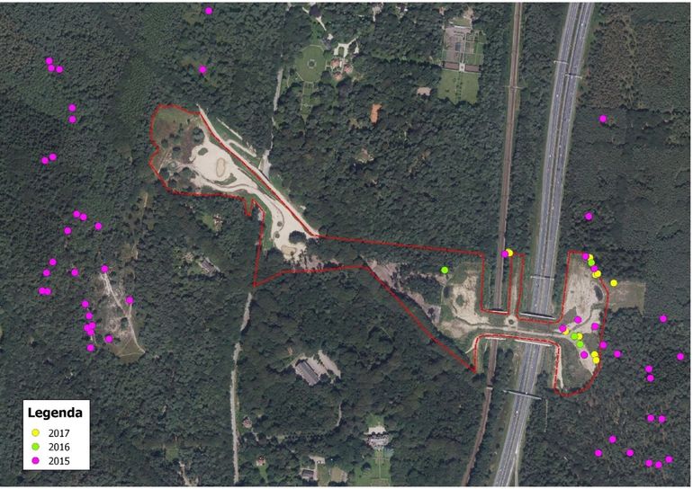 Verspreiding mierennesten op en rond Ecocorridor Zwaluwenberg in de periode 2015-2017