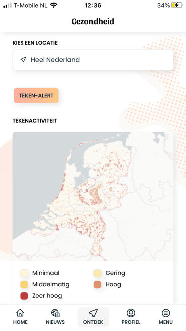 Verwachting tekenactiviteit in de Teken-Alert in de Nature Today App