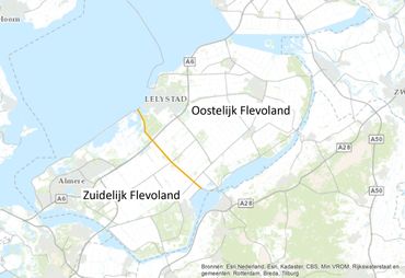 Ligging Oostelijk en Zuidelijk Flevoland