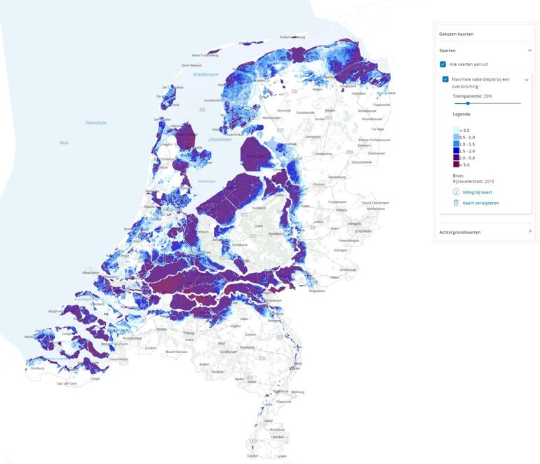 Maximale waterdiepte bij een overstroming