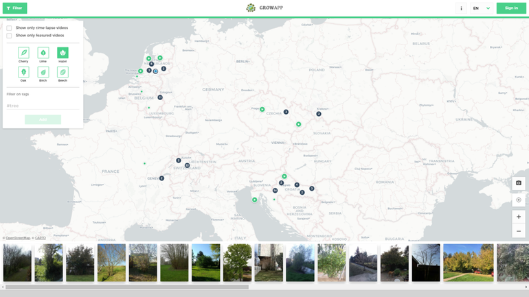 Locaties waar hazelaar met de GrowApp is gefotografeerd 