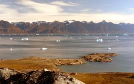 View of Kangertittivaq in eastern Greenland, one of the largest sund/fjord system in the world
