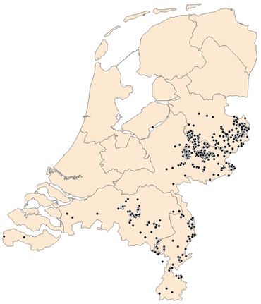 De locaties waar de kleine ijsvogelvlinder is gezien vanaf 2012