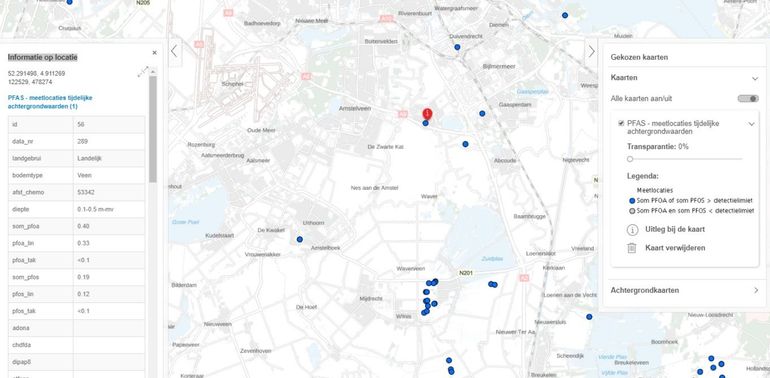 Meetlocaties PFAS voor tijdelijke achtergrondwaarden