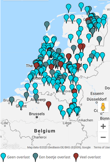 Meldingen van de mate van muggenoverlast van 9 tot 15 oktober doorgegeven via Muggenradar.nl 