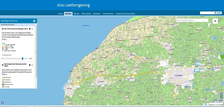 Combinatie Som Normoverschrijdingen 2016 en Basisregistratie Gewaspercelen (BRP) 2016 