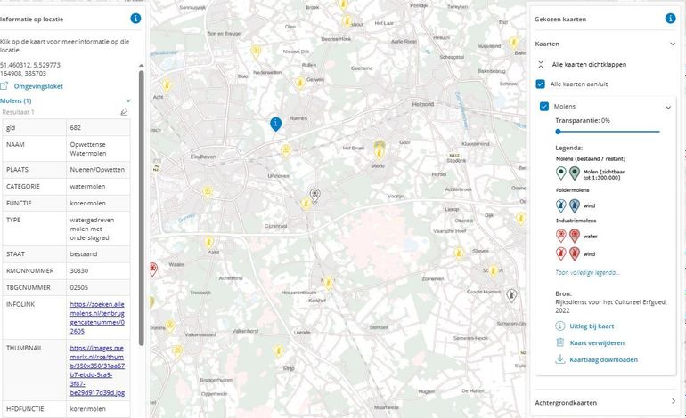 Opwettense molen op Atlas-kaart