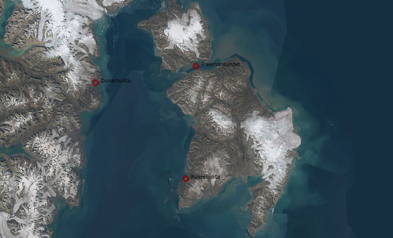 De drie gletsjers waar Corina Brussaard in 2015 metingen verrichtte