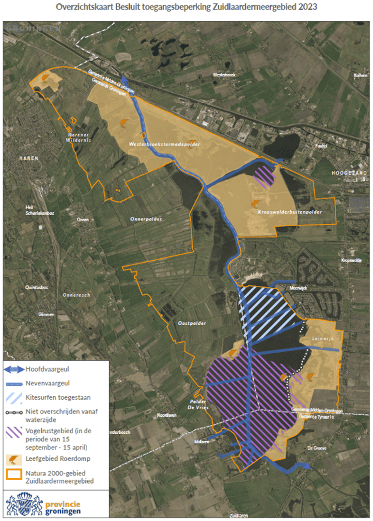 Voor het Zuidlaardermeergebied heeft de provincie Groningen al een toegangsbeperking met recreatiezonering vastgesteld. Hierbij worden zones volledig, delen van het jaar en/of voor bepaalde soorten recreatie afgesloten