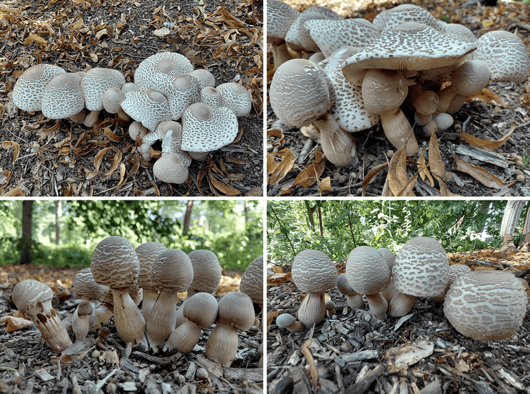 De Gebundelde champignonparasol op houtsnippers